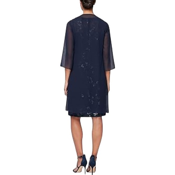 New Women’s Alex Evenings Short Embroidered Dress with Illusion Jacket Size 8P - Picture 6 of 10
